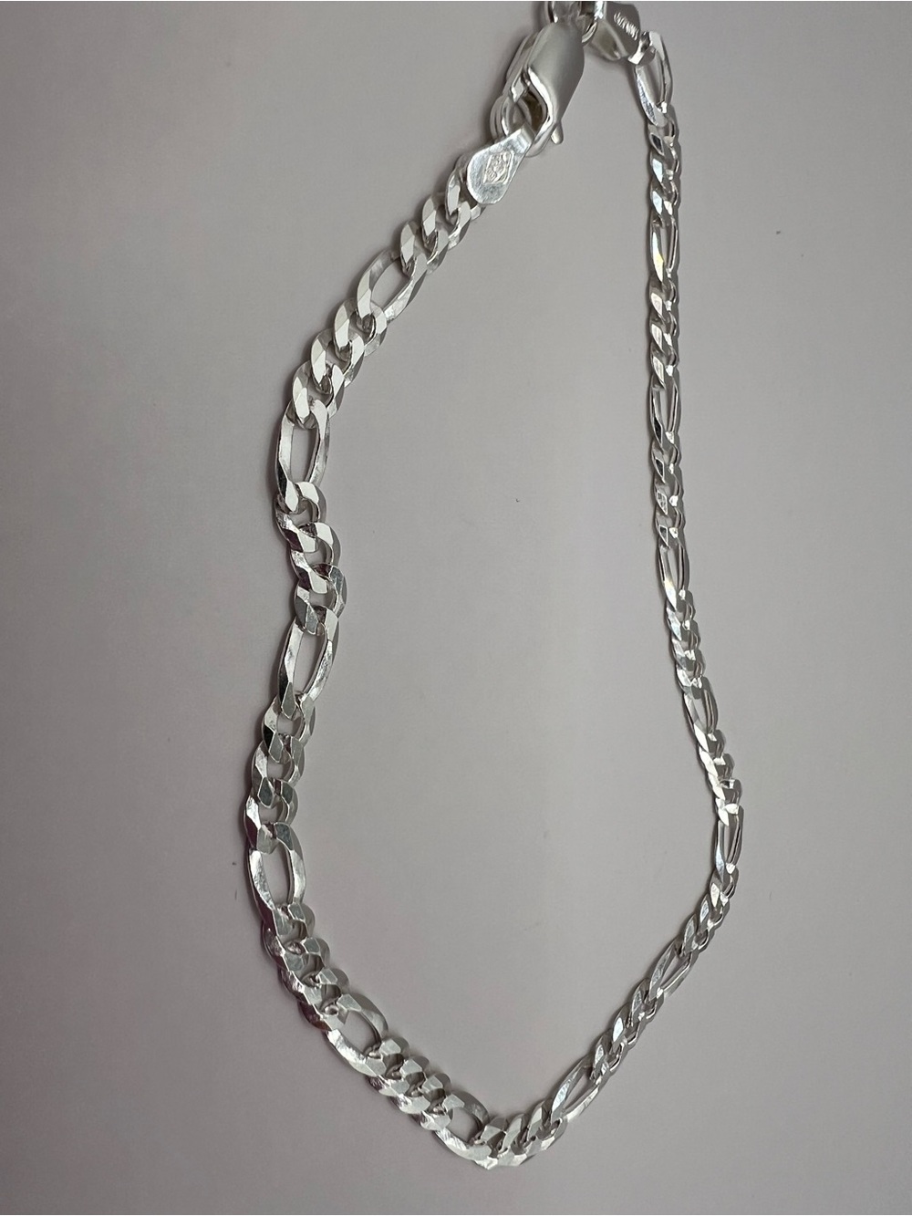 .925 Sterling Silver Flat Figaro Chain Bracelet - 7”